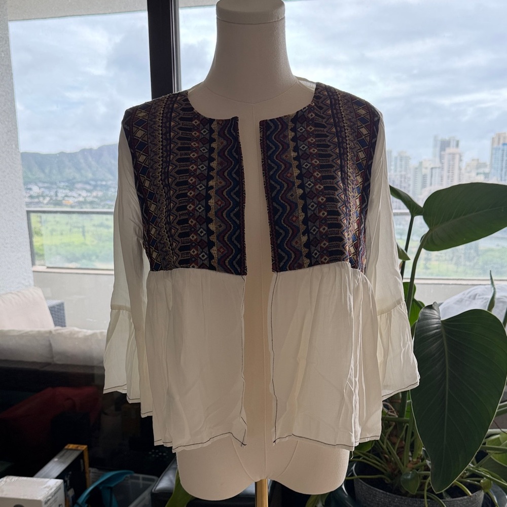 Bohemian White and Navy Women's Top